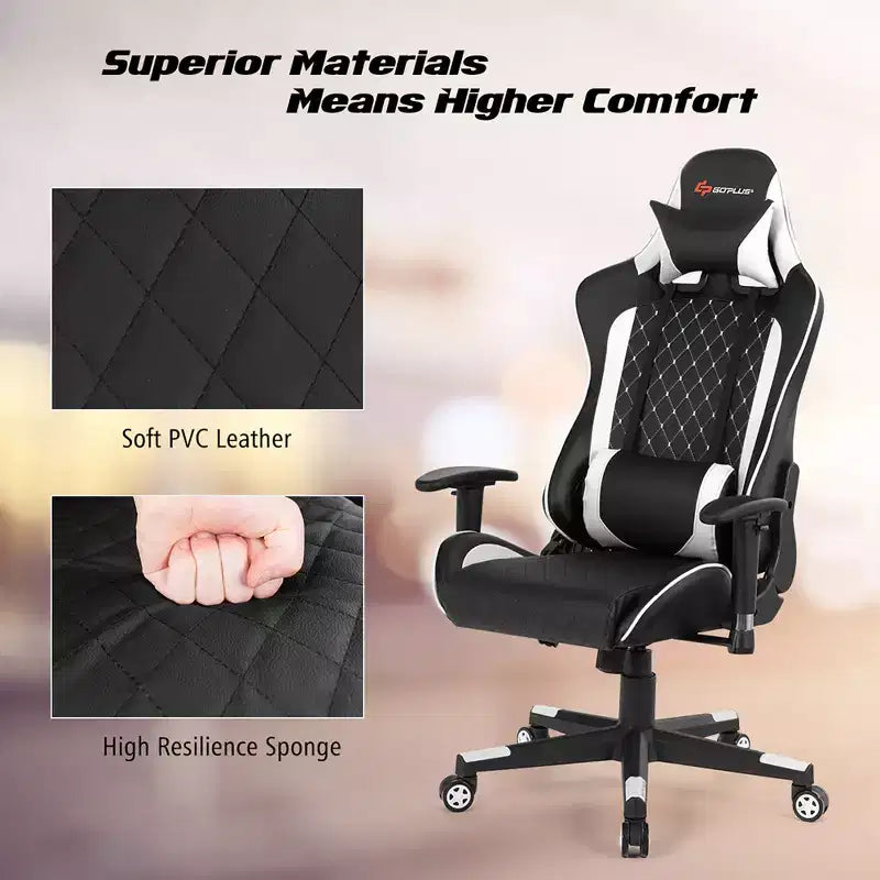 Fauteuil de massage gamer inclinable Costway avec support lombaire et appui-tête Blanc/Bleu/Rose/Rouge