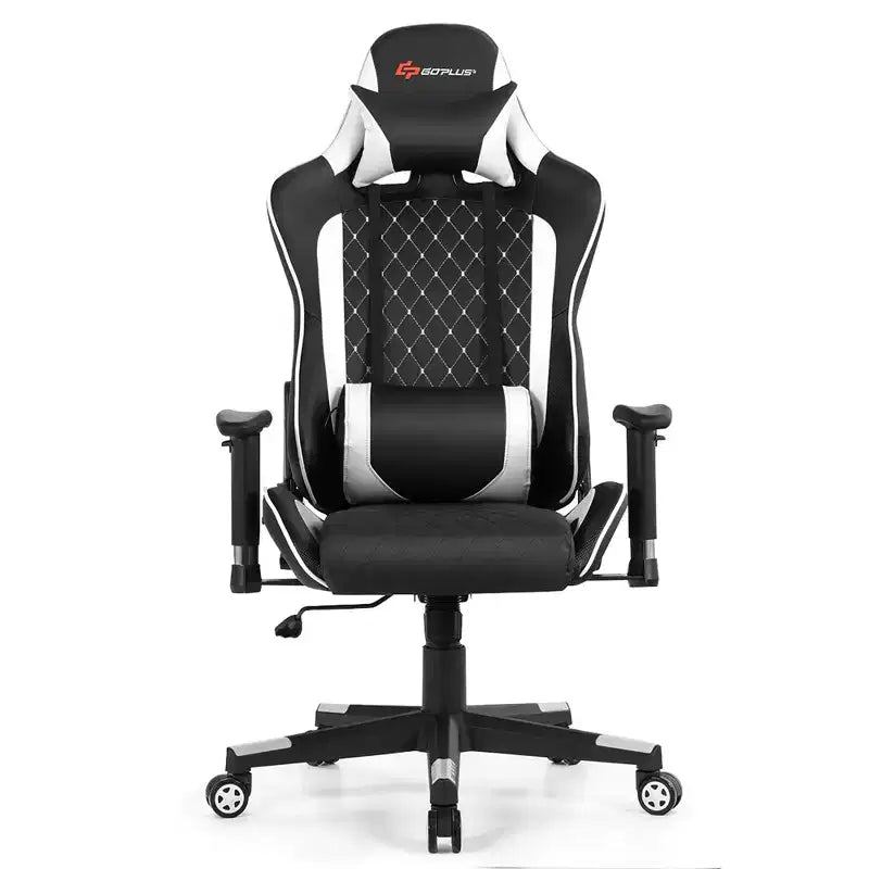 Fauteuil de massage gamer inclinable Costway avec support lombaire et appui-tête Blanc/Bleu/Rose/Rouge