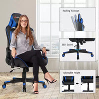 Fauteuil de massage gamer inclinable Costway avec support lombaire et appui-tête Blanc/Bleu/Rose/Rouge