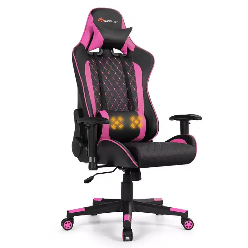 Fauteuil de massage gamer inclinable Costway avec support lombaire et appui-tête Blanc/Bleu/Rose/Rouge