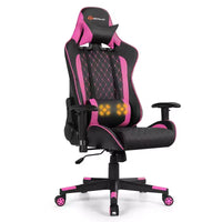 Fauteuil de massage gamer inclinable Costway avec support lombaire et appui-tête Blanc/Bleu/Rose/Rouge