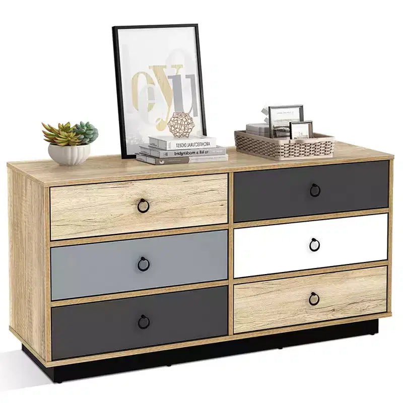 Costway Commode Double 6 Tiroirs Tour de Rangement pour Chambre Couloir Entrée