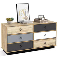 Costway Commode Double 6 Tiroirs Tour de Rangement pour Chambre Couloir Entrée