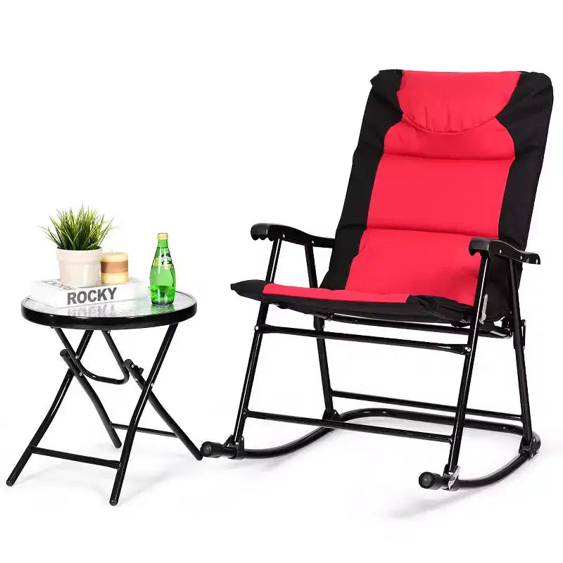 Costway Ensemble de 3 chaises à bascule pliantes d'extérieur et table de bistrot, mobilier de patio, rouge