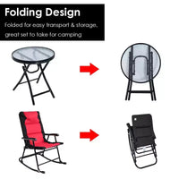 Costway Ensemble de 3 chaises à bascule pliantes d'extérieur et table de bistrot, mobilier de patio, rouge