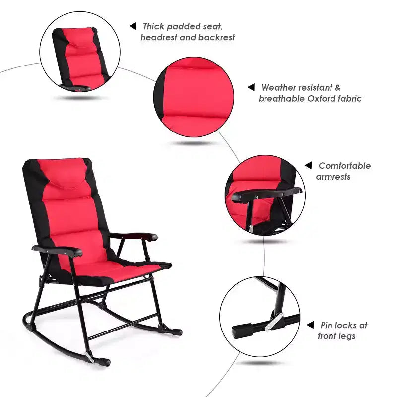 Costway Ensemble de 3 chaises à bascule pliantes d'extérieur et table de bistrot, mobilier de patio, rouge