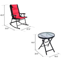 Costway Ensemble de 3 chaises à bascule pliantes d'extérieur et table de bistrot, mobilier de patio, rouge