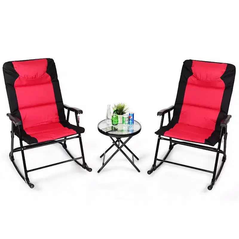 Costway Ensemble de 3 chaises à bascule pliantes d'extérieur et table de bistrot, mobilier de patio, rouge
