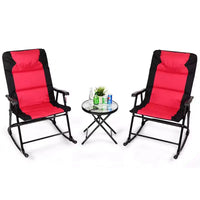 Costway Ensemble de 3 chaises à bascule pliantes d'extérieur et table de bistrot, mobilier de patio, rouge