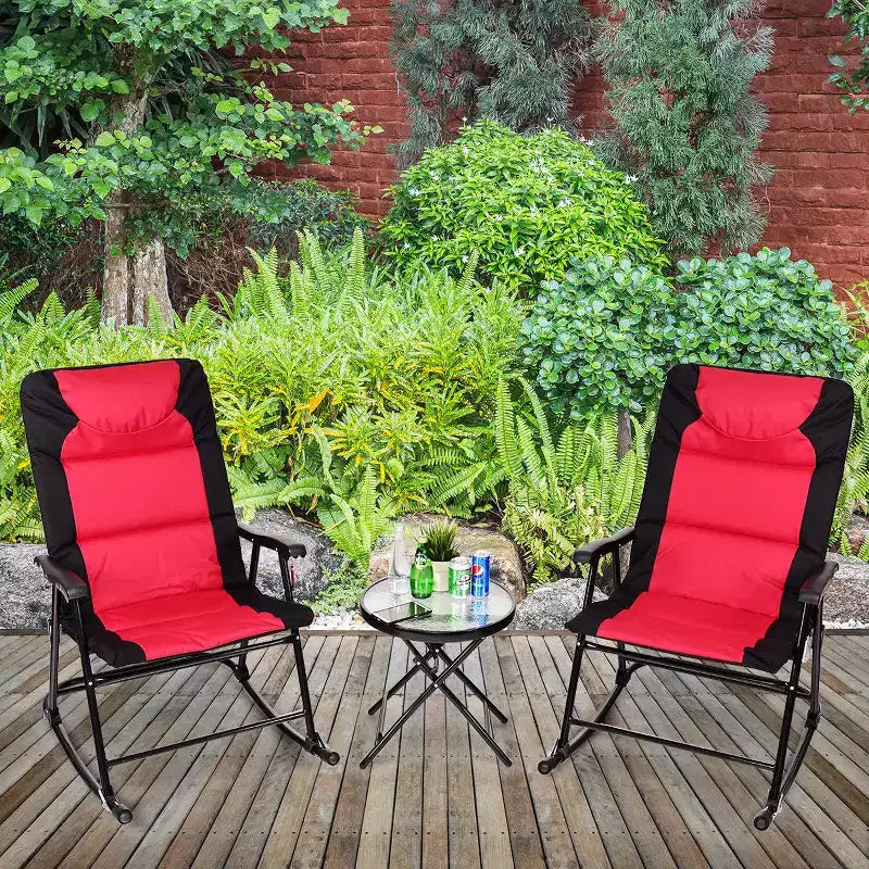 Costway Ensemble de 3 chaises à bascule pliantes d'extérieur et table de bistrot, mobilier de patio, rouge