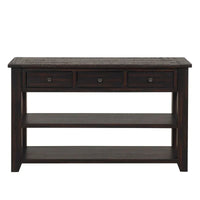 Console en bois avec 3 tiroirs de rangement et 2 étagères