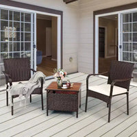 Costway Ensemble bistro de mobilier de terrasse en rotin 3 pièces, table d'appoint en bois, chaise empilable