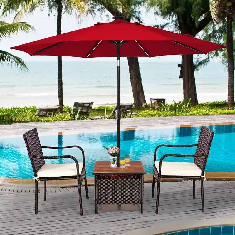 Costway Ensemble bistro de mobilier de terrasse en rotin 3 pièces, table d'appoint en bois, chaise empilable