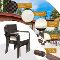 Costway Ensemble bistro de mobilier de terrasse en rotin 3 pièces, table d'appoint en bois, chaise empilable