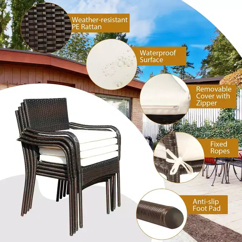 Costway Ensemble bistro de mobilier de terrasse en rotin 3 pièces, table d'appoint en bois, chaise empilable