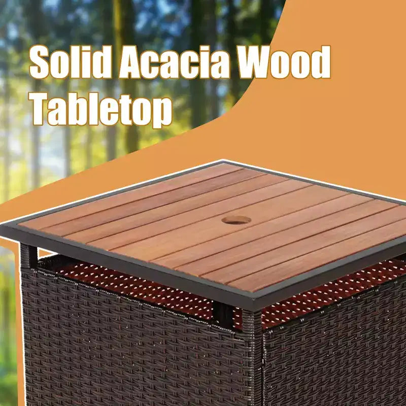 Costway Ensemble bistro de mobilier de terrasse en rotin 3 pièces, table d'appoint en bois, chaise empilable