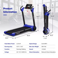 Costway Tapis de course électrique pliable 2,25 CV Contrôle via application Bluetooth