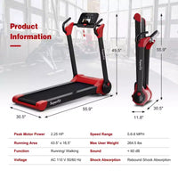 Costway Tapis de course électrique pliable 2,25 CV Contrôle via application Bluetooth