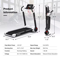 Costway Tapis de course électrique pliable 2,25 CV Contrôle via application Bluetooth