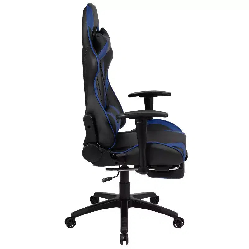 Chaise de jeu inclinable en similicuir BlackArc – Accoudoirs pivotants réglables en hauteur, repose-pieds escamotable, oreillers de tête et lombaires