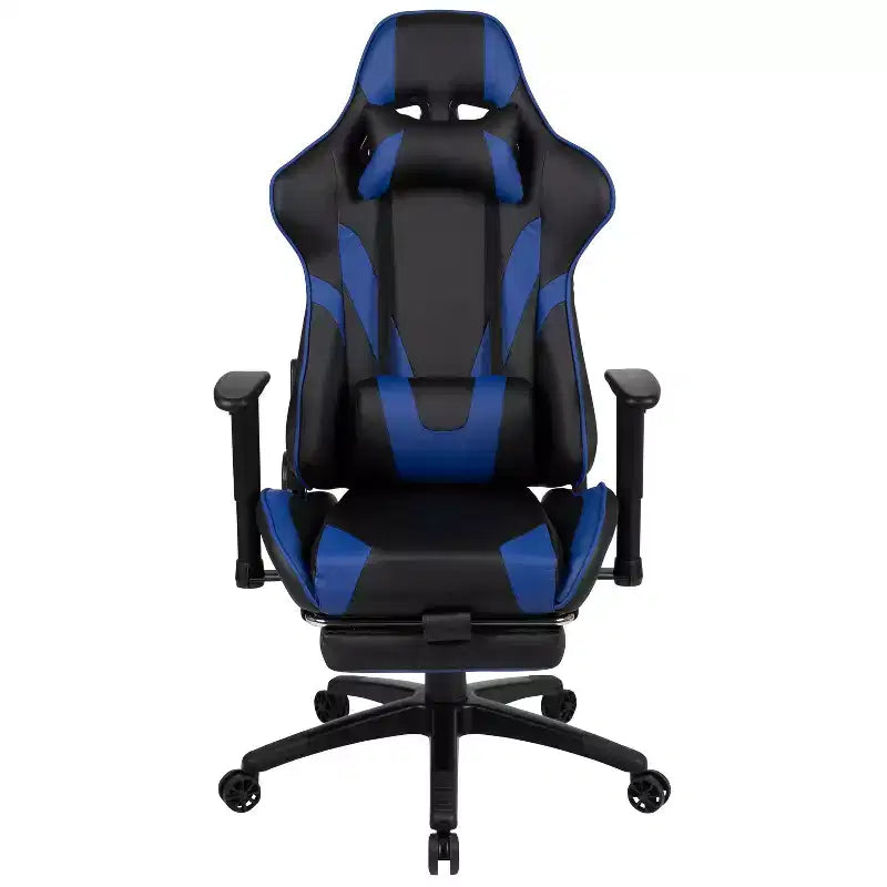 Chaise de jeu inclinable en similicuir BlackArc – Accoudoirs pivotants réglables en hauteur, repose-pieds escamotable, oreillers de tête et lombaires