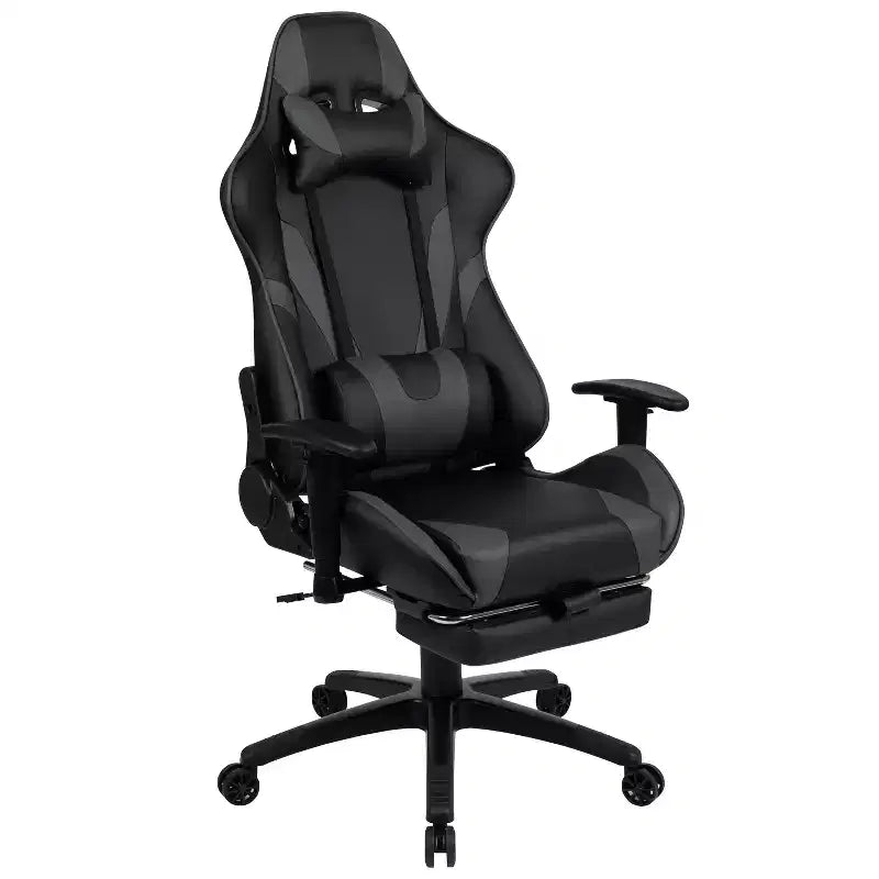 Chaise de jeu inclinable en similicuir BlackArc – Accoudoirs pivotants réglables en hauteur, repose-pieds escamotable, oreillers de tête et lombaires