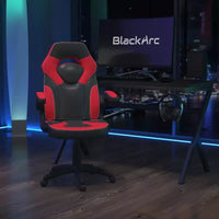 Chaise de jeu à dossier haut BlackArc en similicuir, siège pivotant réglable en hauteur et accoudoirs rembourrés relevables