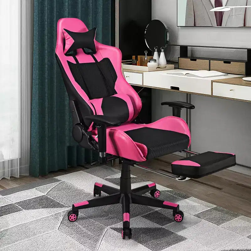 Chaise de jeu massante Costway, fauteuil de bureau inclinable style course avec repose-pieds blanc/bleu/rose/rouge