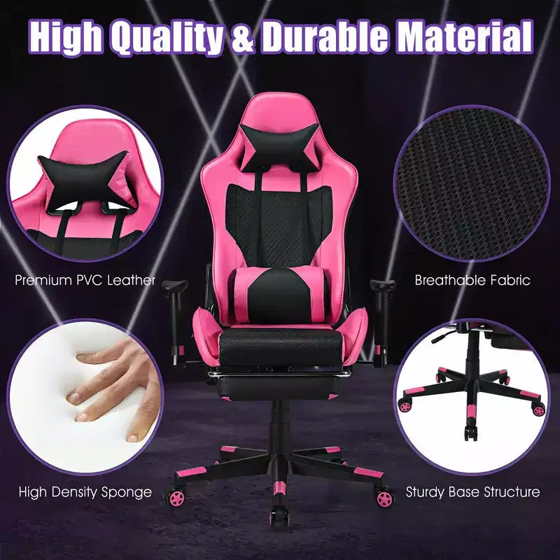 Chaise de jeu massante Costway, fauteuil de bureau inclinable style course avec repose-pieds blanc/bleu/rose/rouge