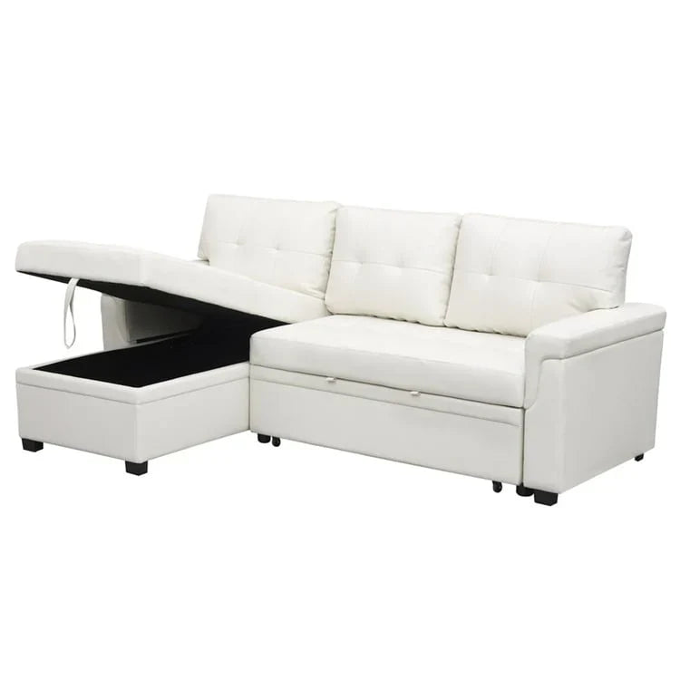 Canapé sectionnel convertible réversible avec lit escamotable, méridienne de rangement dissimulée et pieds durables