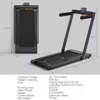 Tapis de course pliable 2-en-1 Costway 2.25HP avec double écran LED Argent/Noir/Bleu