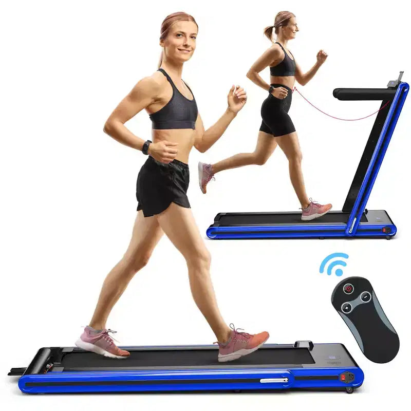 Tapis de course pliable 2-en-1 Costway 2.25HP avec double écran LED Argent/Noir/Bleu