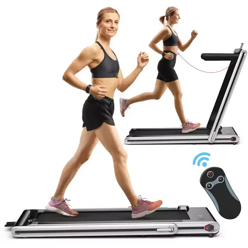 Tapis de course pliable 2-en-1 Costway 2.25HP avec double écran LED Argent/Noir/Bleu
