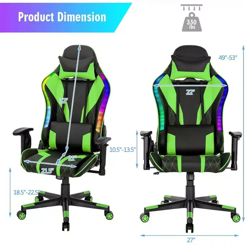 Chaise gaming Costway pivotante réglable pour ordinateur avec lumières LED dynamiques