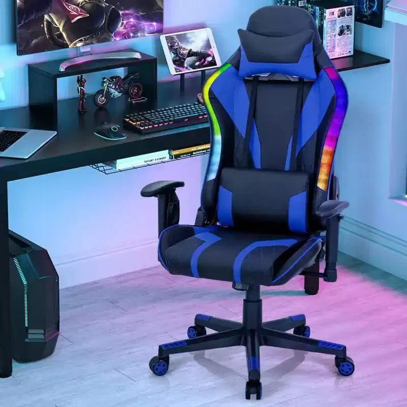 Chaise gaming Costway pivotante réglable pour ordinateur avec lumières LED dynamiques