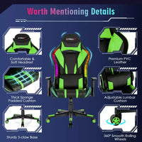 Chaise gaming Costway pivotante réglable pour ordinateur avec lumières LED dynamiques