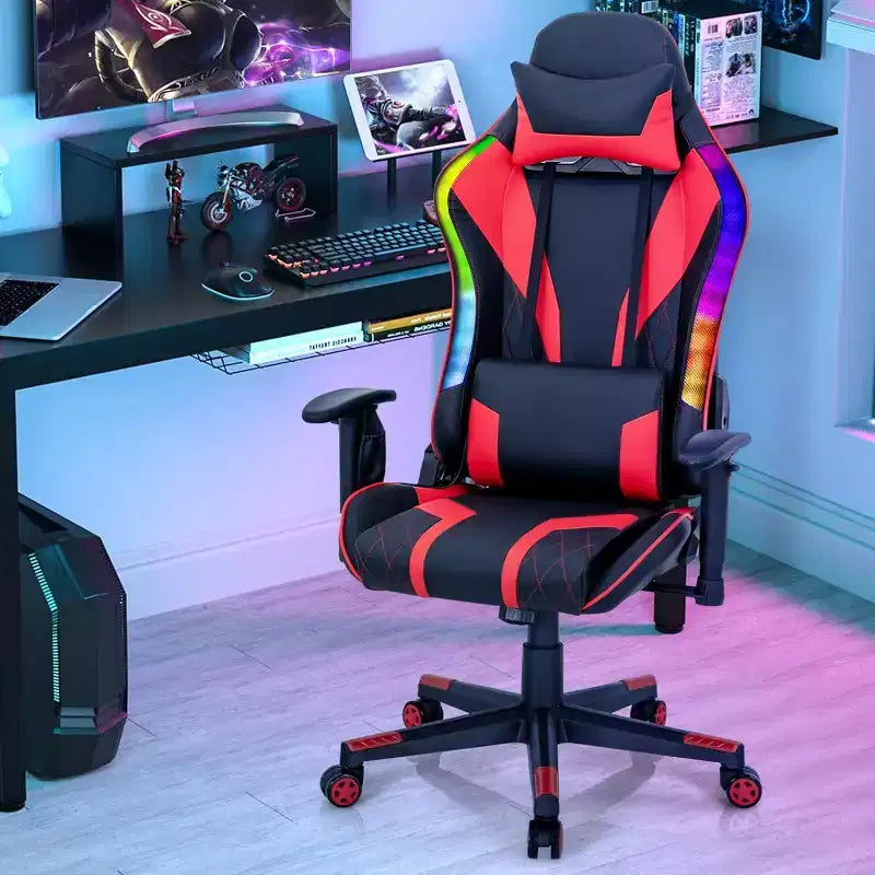 Chaise gaming Costway pivotante réglable pour ordinateur avec lumières LED dynamiques