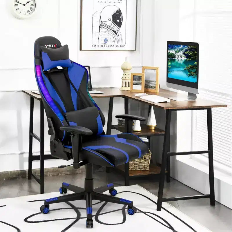Chaise gaming Costway pivotante réglable pour ordinateur avec lumières LED dynamiques