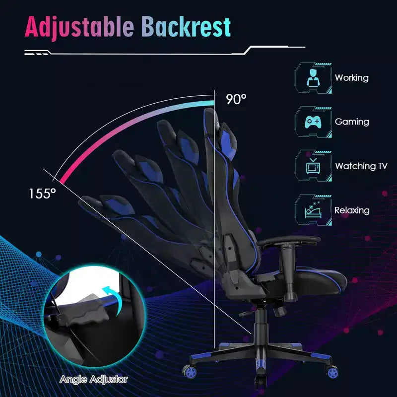 Chaise gaming Costway pivotante réglable pour ordinateur avec lumières LED dynamiques