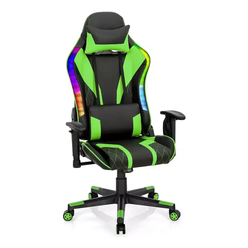 Chaise gaming Costway pivotante réglable pour ordinateur avec lumières LED dynamiques