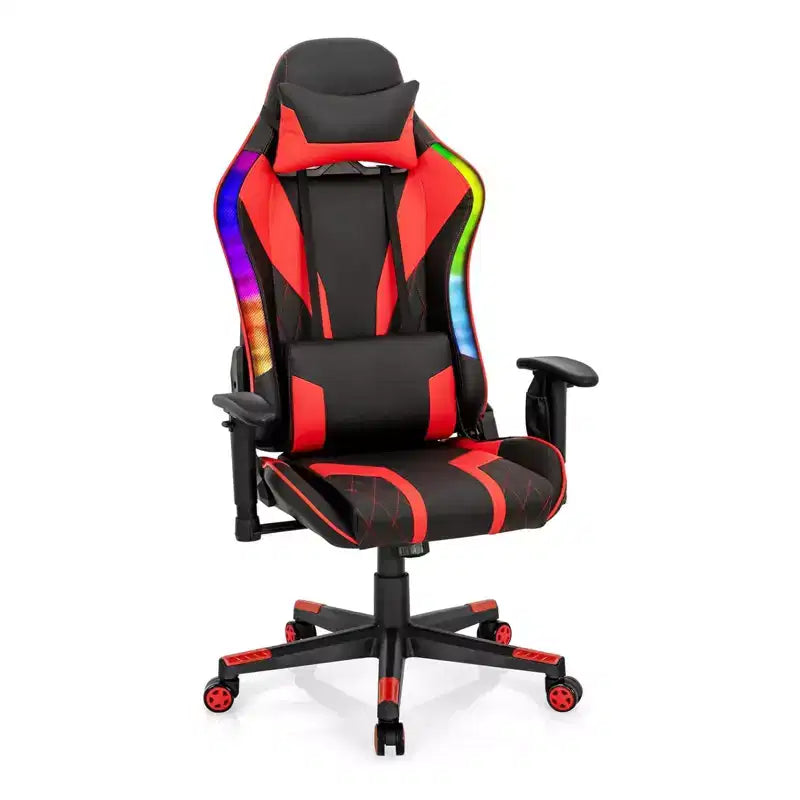 Chaise gaming Costway pivotante réglable pour ordinateur avec lumières LED dynamiques