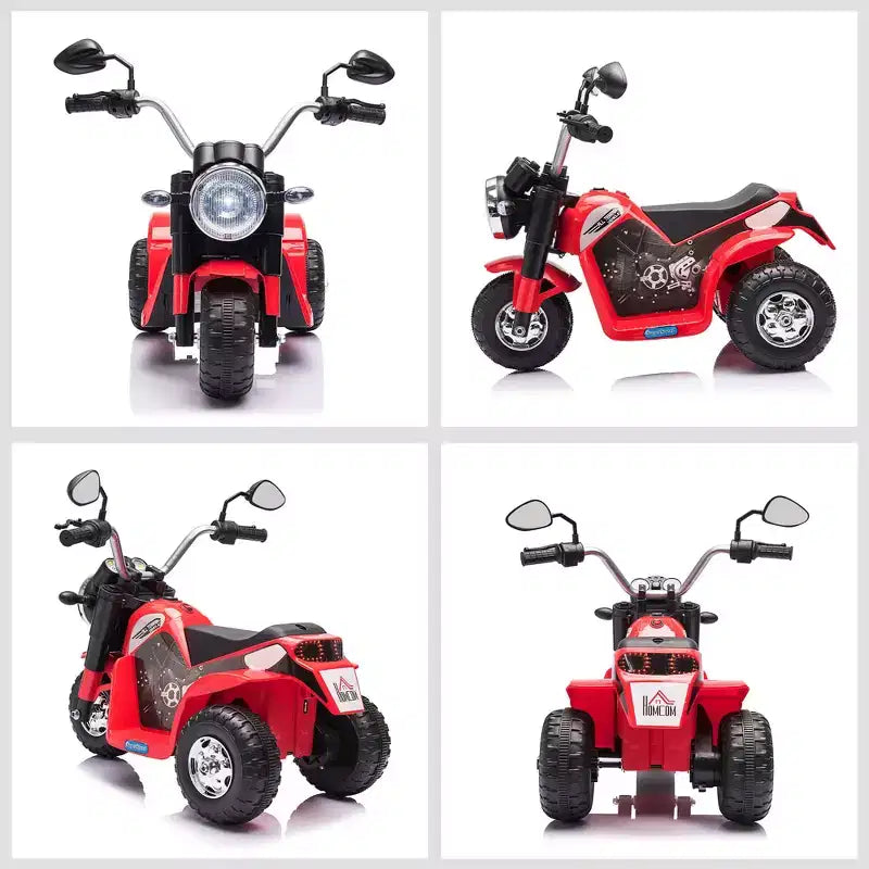 Aosom Moto tout-terrain électrique 6V pour enfants, avec batterie, klaxon, phares, sons réalistes, vitesse de 2 km/h, pour filles et garçons de 18 à 36 mois, rouge
