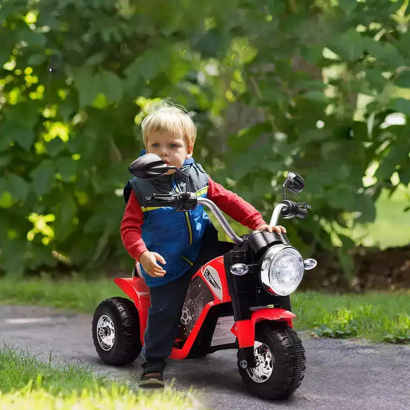Aosom Moto tout-terrain électrique 6V pour enfants, avec batterie, klaxon, phares, sons réalistes, vitesse de 2 km/h, pour filles et garçons de 18 à 36 mois, rouge