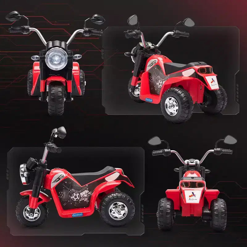 Aosom Moto tout-terrain électrique 6V pour enfants, avec batterie, klaxon, phares, sons réalistes, vitesse de 2 km/h, pour filles et garçons de 18 à 36 mois, rouge