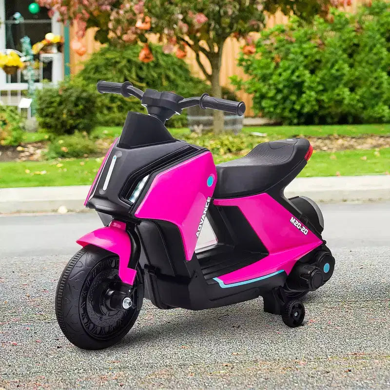 Moto enfant Aosom 6V, moto cross électrique, avec batterie, musique, phares, batterie rechargeable, roues d'apprentissage, pour les 2-4 ans, rose