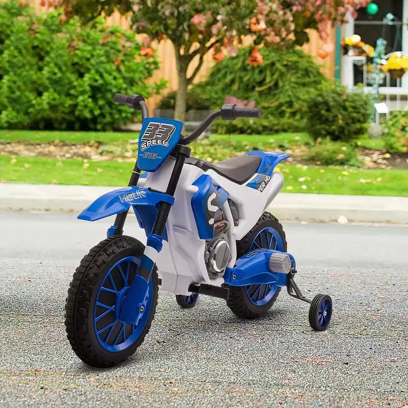 Aosom Moto cross 12V pour enfants, moto électrique tout-terrain avec batterie rechargeable, roues d'entraînement bleues