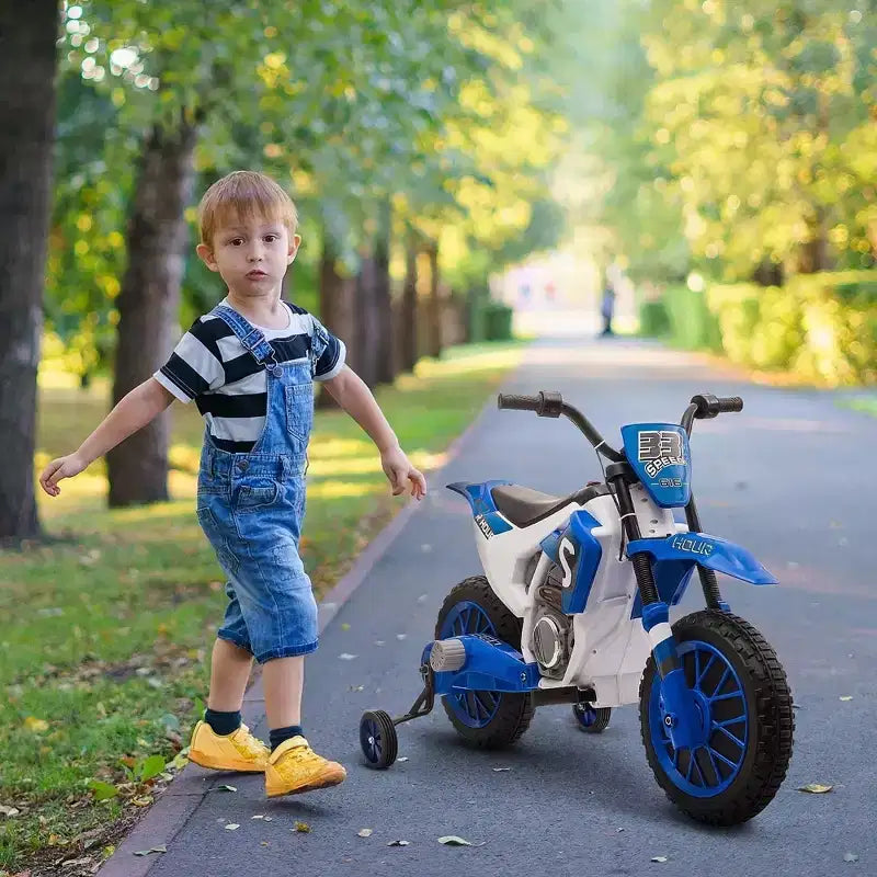 Aosom Moto cross 12V pour enfants, moto électrique tout-terrain avec batterie rechargeable, roues d'entraînement bleues