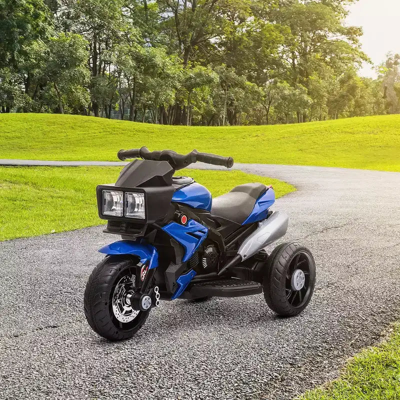 Aosom Moto électrique 6V pour enfants, moto tout-terrain à batterie, jouet à enfourcher, moto tout-terrain avec musique, klaxon, phares, pour filles et garçons, bleu