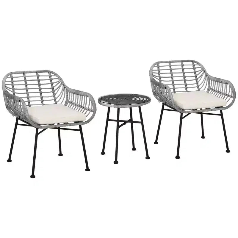 Outsunny Ensemble de Meubles de Jardin 3 Pièces en Rotin, Ensemble Bistrot d'Extérieur avec Deux Chaises et Table Basse pour Jardin ou Cour Arrière