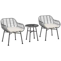 Outsunny Ensemble de Meubles de Jardin 3 Pièces en Rotin, Ensemble Bistrot d'Extérieur avec Deux Chaises et Table Basse pour Jardin ou Cour Arrière
